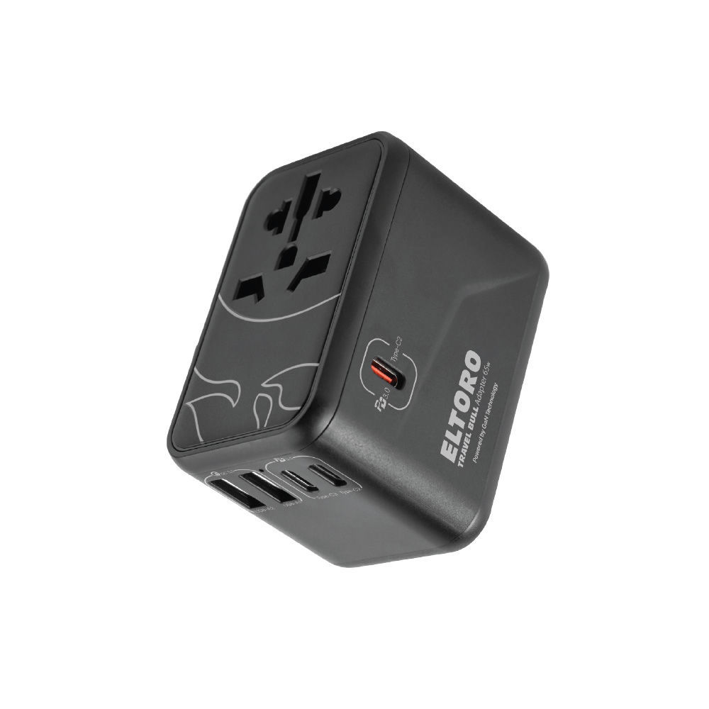 [ELT-TRV65P5] Eltoro 65W Travel Bull Adapter Pd Gan Tech Usb-A 2Ports & Usb-C 3Ports - Black