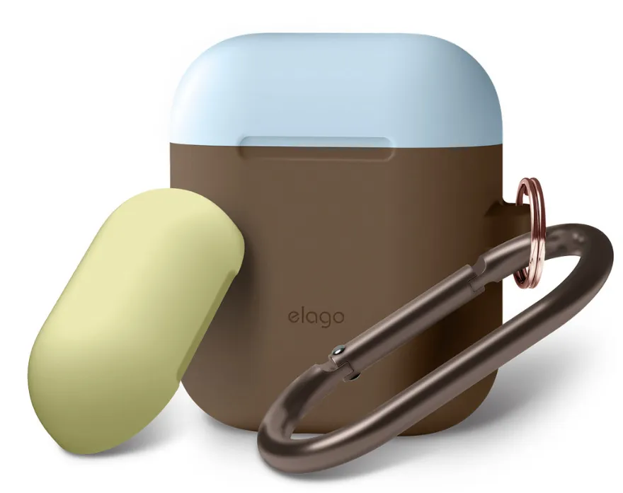 [EAPDH-DBR-YEPBL] Elago AirPods 1&2 Duo Hang Case (Dark Brown / Pastel Blue- Yellow)