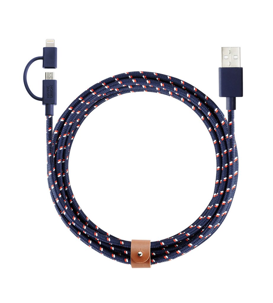 [BELT-UL-NAUT] Native Union Belt Cable TwinHead MicroUSB + Lightning 2M (Nautical)