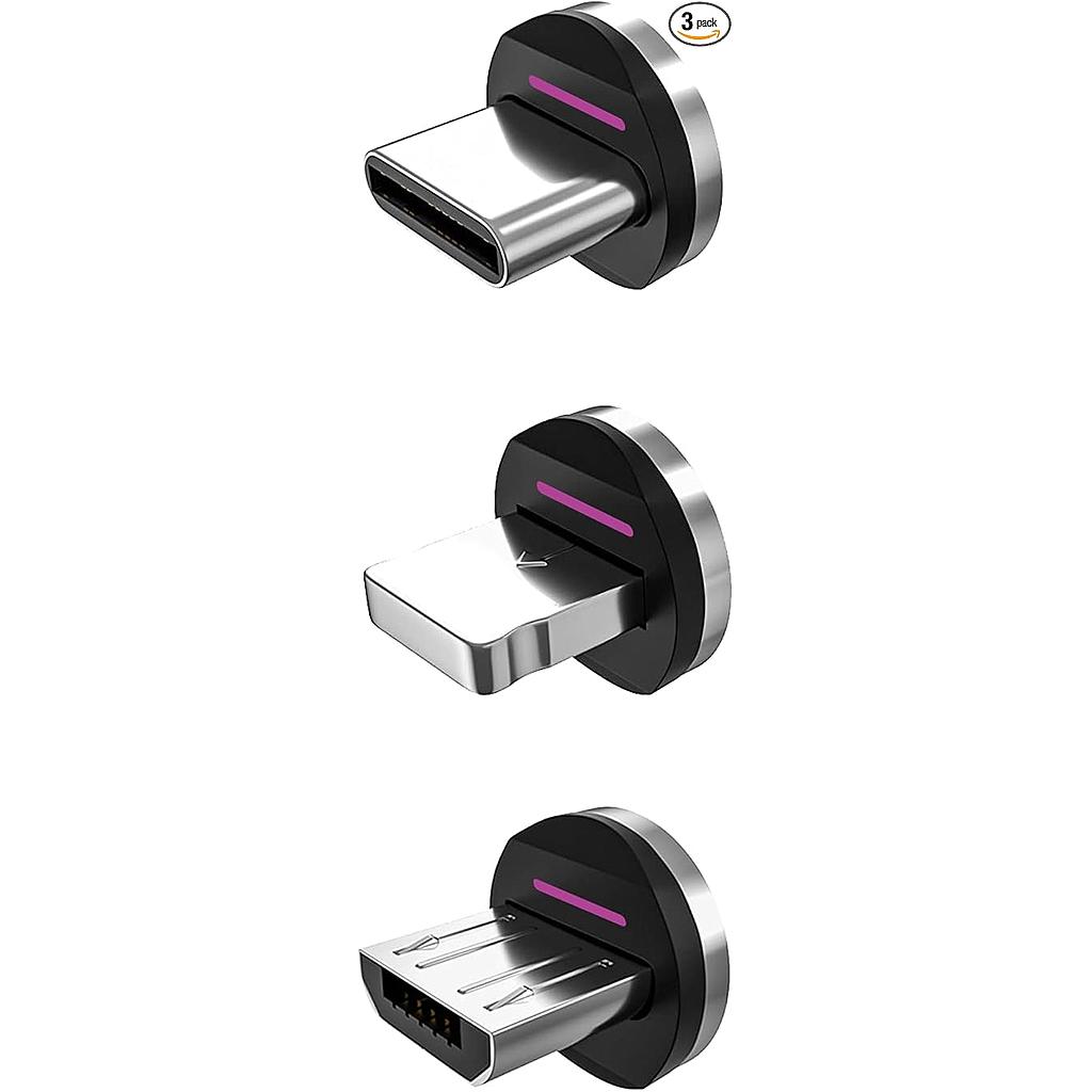 [PUP-0135] Statik Magnetic Tips for Magnetic Charge Cables, 3-Pack (1x Lightning, 1x USB-C, 1x Micro-USB)