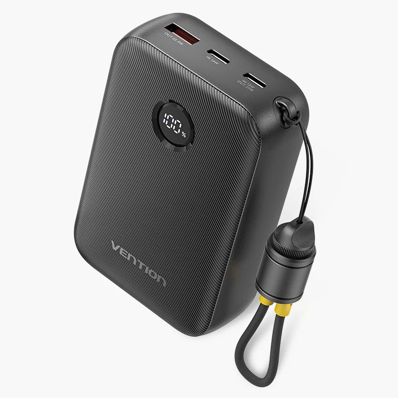 [FKBB0-C] Vention Power Bank 20000mAh (USB-C + USB-C/USB-C/USB-A) with Built-in USB-C to USB-C Cable 22.5W (black)