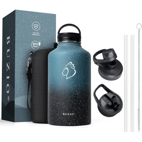 Buzio Trio Series Water Bottle with 3 Lids and Sleev 1.9L
