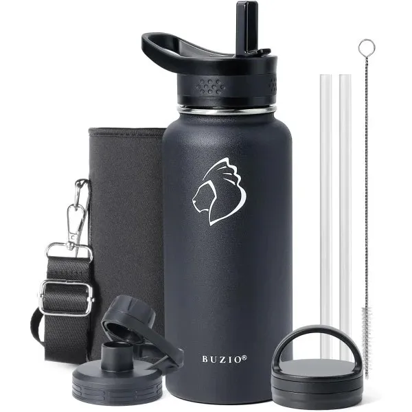 Buzio Trio Series Water Bottle with 3 Lids and Sleeve 1L