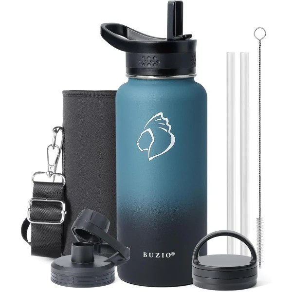 Buzio Trio Series Water Bottle with 3 Lids and Sleeve 1L