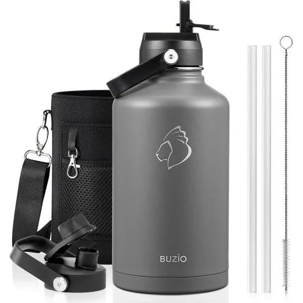 Buzio Duet Series Water Bottle with 2 Lids and Sleeve 1.9L
