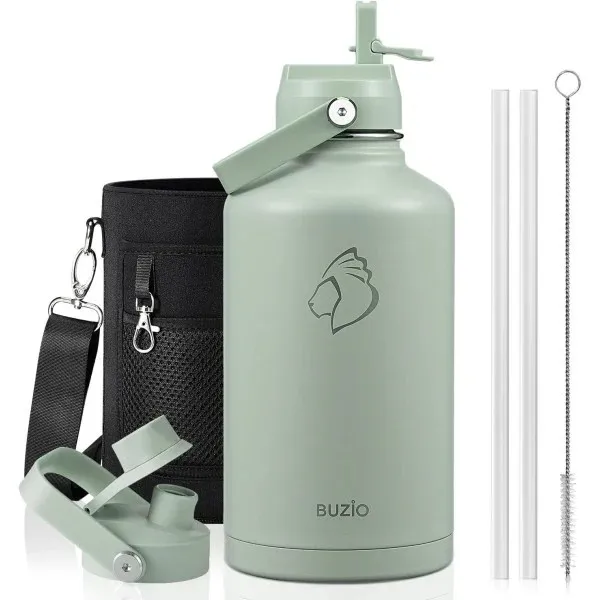 Buzio Duet Series Water Bottle with 2 Lids and Sleeve 1.9L