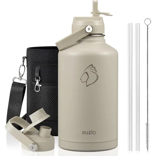 Buzio Duet Series Water Bottle with 2 Lids and Sleeve 1.9L