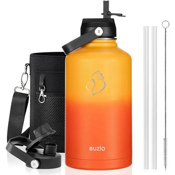[X004ONRQI9] Buzio Duet Series Water Bottle with 2 Lids and Sleeve 1.9L (Caribbean Blue)