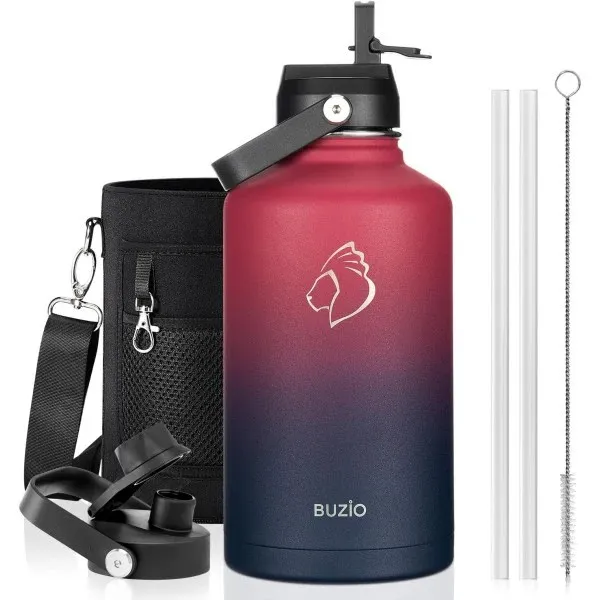 Buzio Duet Series Water Bottle with 2 Lids and Sleeve 1.9L