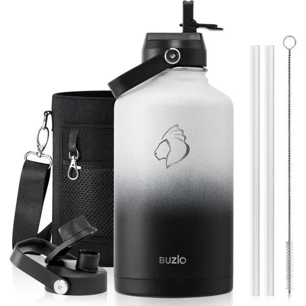Buzio Duet Series Water Bottle with 2 Lids and Sleeve 1.9L