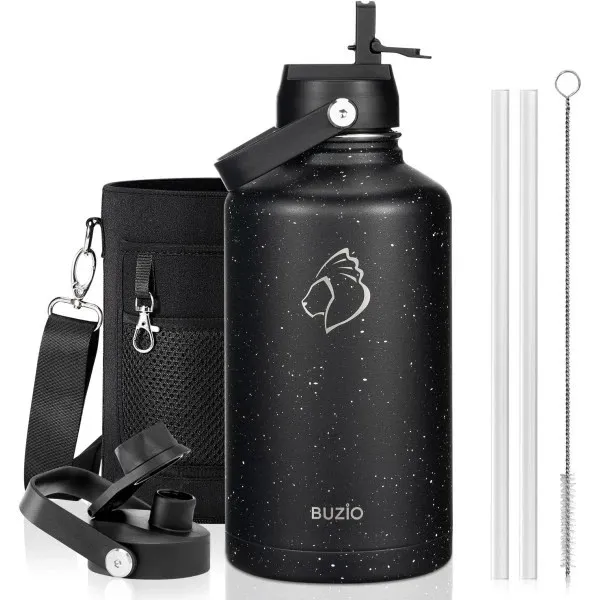 Buzio Duet Series Water Bottle with 2 Lids and Sleeve 1.9L