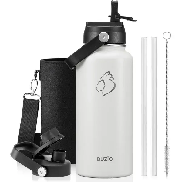 Buzio Duet Series Water Bottle with 2 Lids and Sleeve 1L