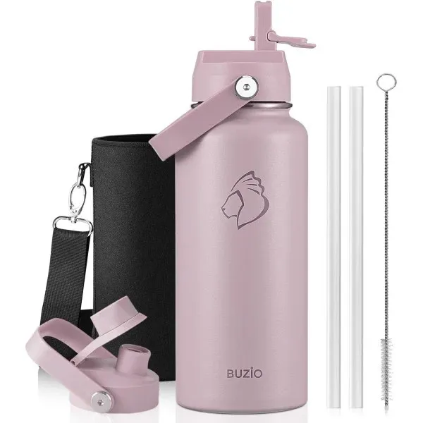 Buzio Duet Series Water Bottle with 2 Lids and Sleeve 1L