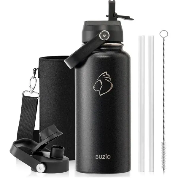 Buzio Duet Series Water Bottle with 2 Lids and Sleeve 1L