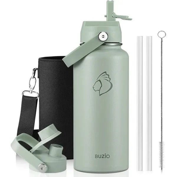 Buzio Duet Series Water Bottle with 2 Lids and Sleeve 1L