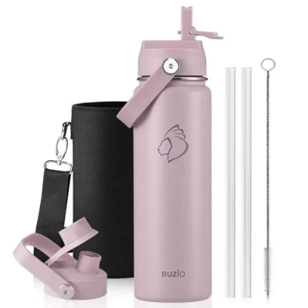 [X004RRKV7F] Buzio Duet Series Water Bottle with 2 Lids and Sleeve 700ML (purple)