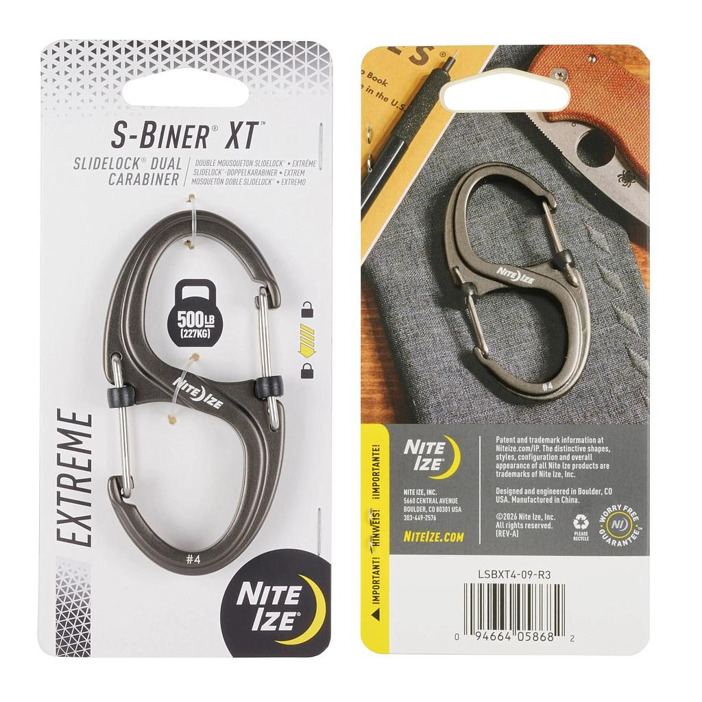 [LSBXT4-09-R3] NiteIze S-Biner® XT™ SlideLock® Dual Carabiner (Grey)