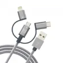 Juku Charge & Sync 3-in-1 Cable (Micro USB,Lightning & USB-C),1.2M,2.4A,Space Grey Braided