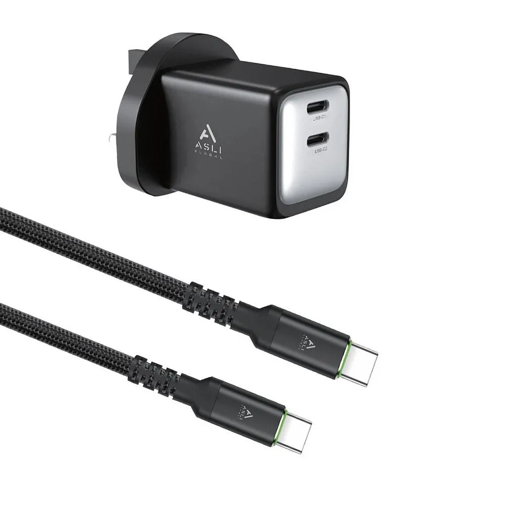 [HC-45PWB] Asli 66W USB-C To USB-C Cable And Dual USB-C 45W PowerAdapter