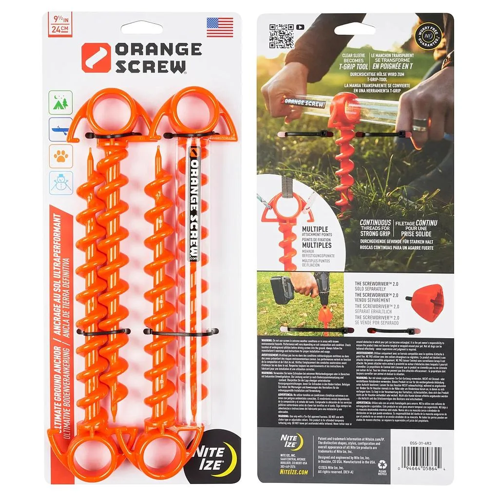 [OSS-31-4R3] NiteIze Orange Screw® Small Ultimate Ground Anchor - 4 Pack