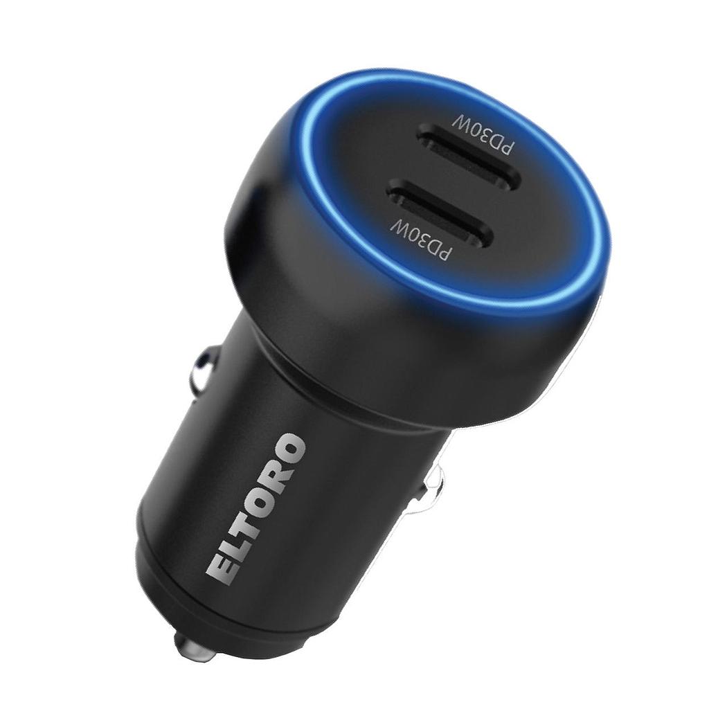[ELT-CR60PD3P2] Eltoro Car Plug 60W 2 Port USB-C 30W + 30W PD - Black