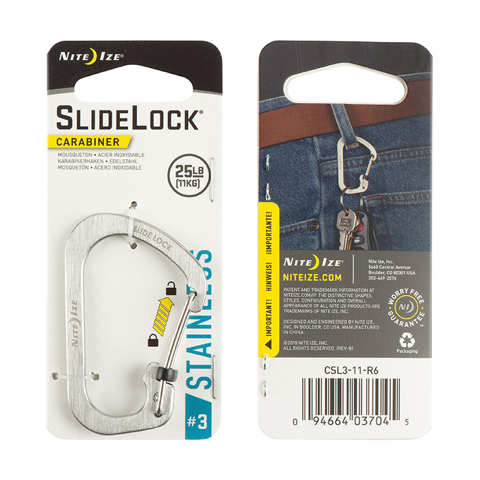 [CSL3-11-R6] NiteIze SlideLock® Carabiner Stainless Steel #3 - Stainless