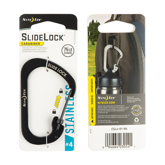 [CSL4-01-R6] NiteIze SlideLock® Carabiner Stainless Steel #4 - Black