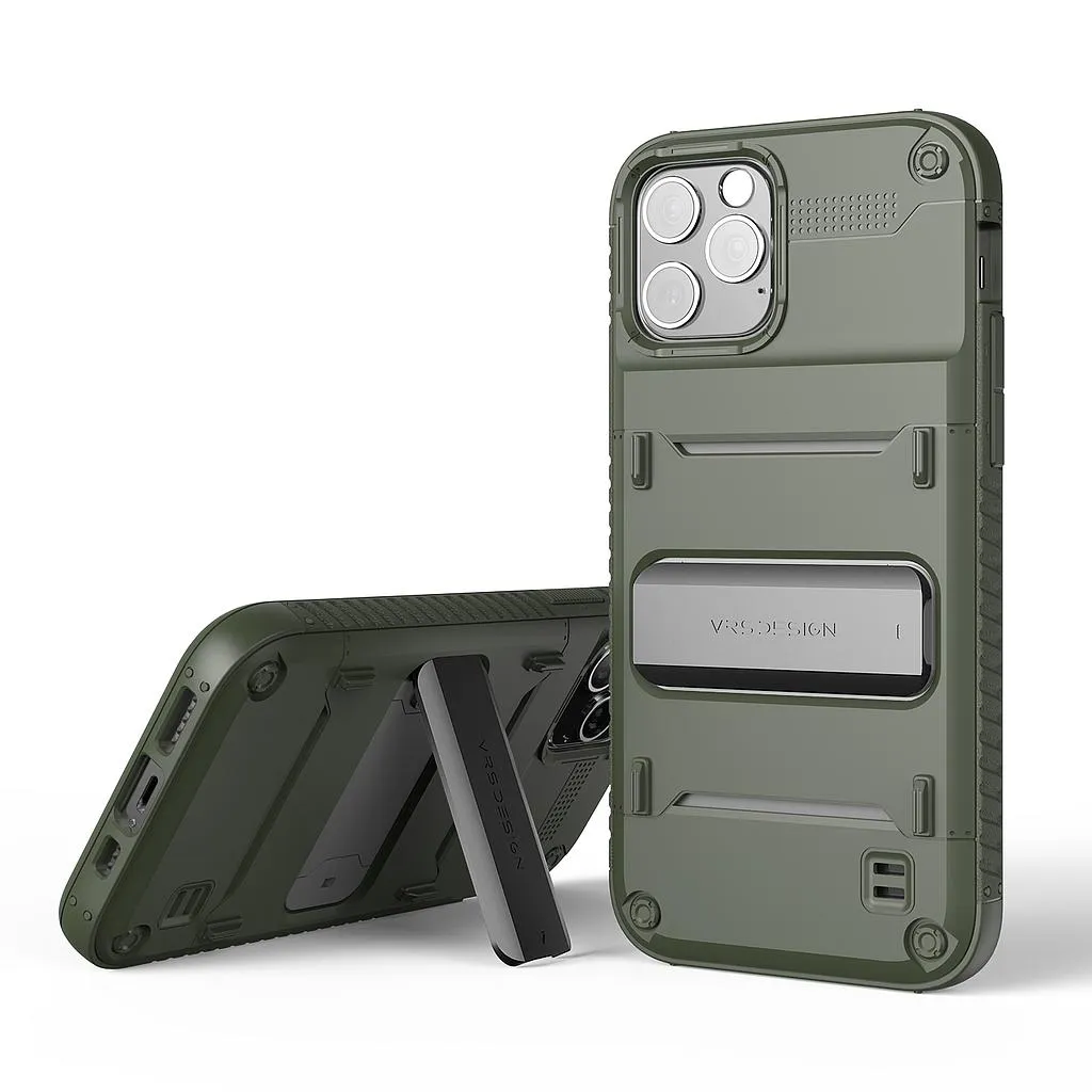 [909664] VRS Design iPhone 12 / iPhone 12 Pro Quickstand Case (Green/Metal Black)