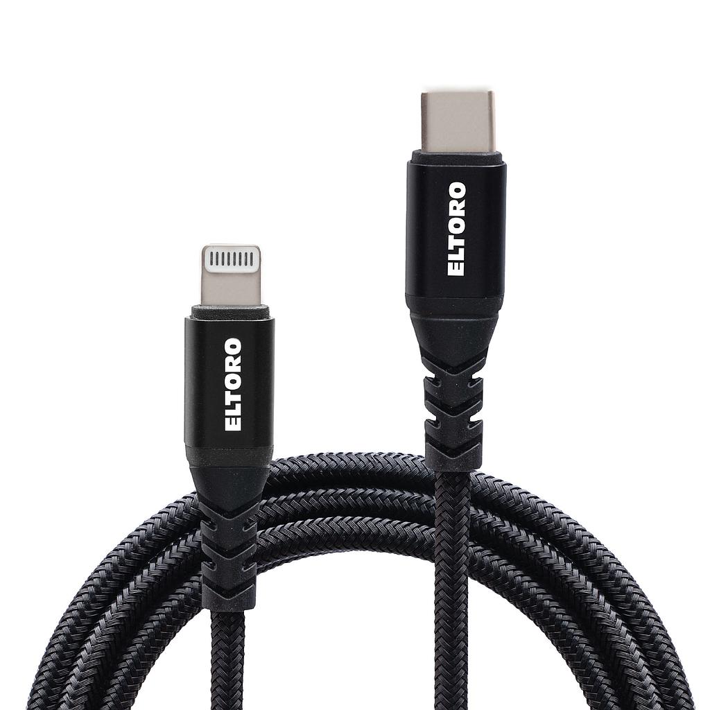 [ETKVCL1-BLACK] Eltoro Kevlar Cable USB-C to Lightning 1M with Nylon PP Yarn Jacket - Black