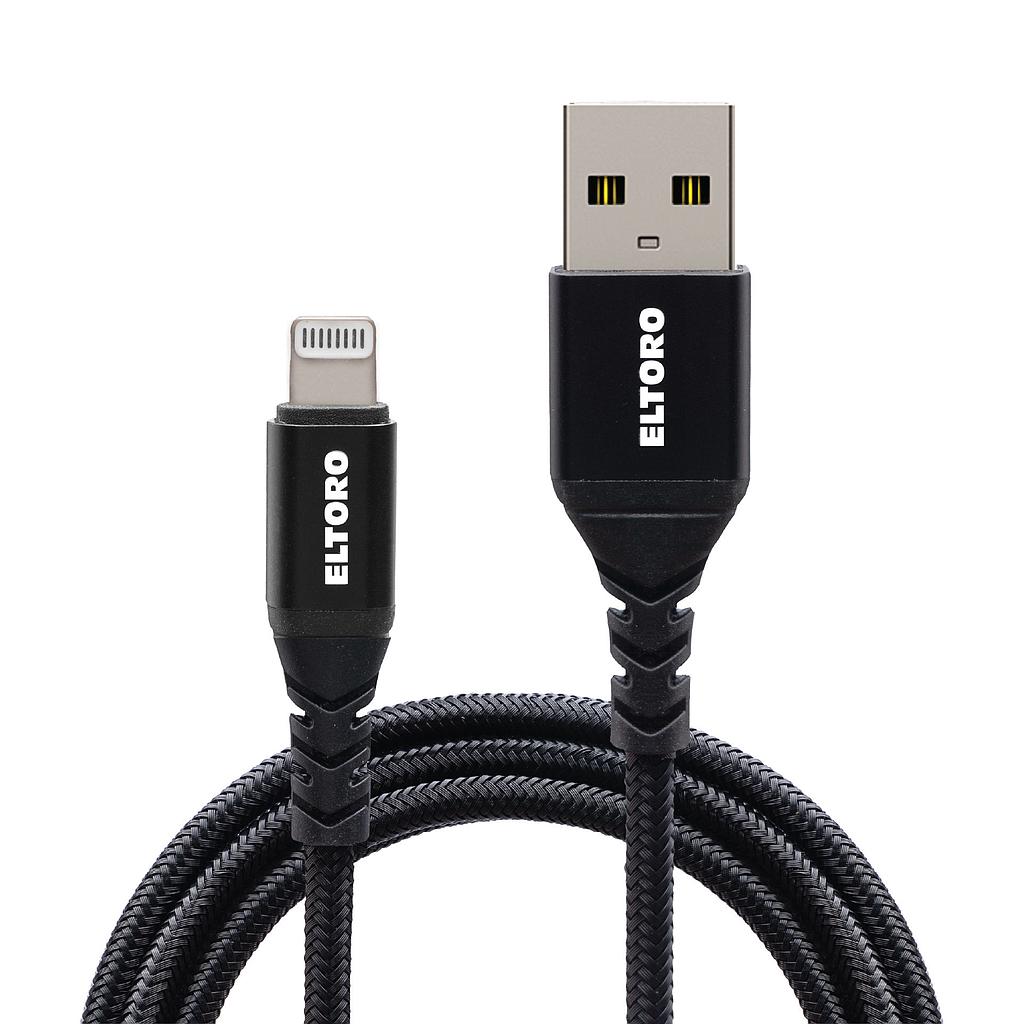 [ETKVAL1-BLACK] Eltoro Kevlar USB-A to Lightning Cable 1M with Nylon PP Yarn Jacket - Black